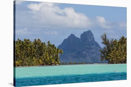 French Polynesia, Bora Bora. Mountain Peaks Seen from Tahaa Lagoon-Alida Latham-Stretched Canvas