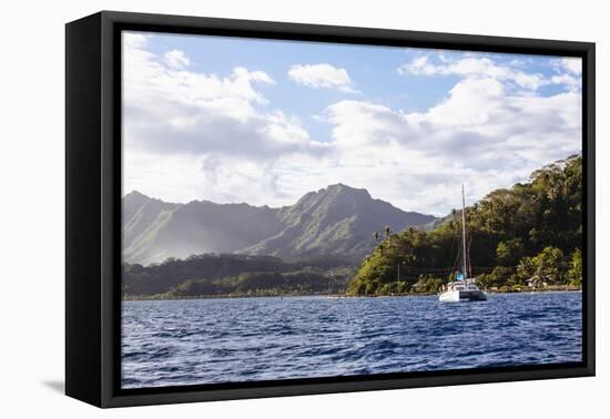 French Polynesia, Society Islands, Raiatea. Catamaran in Choppy Water-Alida Latham-Framed Stretched Canvas