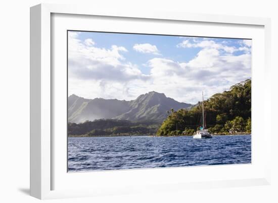 French Polynesia, Society Islands, Raiatea. Catamaran in Choppy Water-Alida Latham-Framed Photographic Print