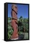 French Polynesia, Society Islands, Windward Islands Archipelago, Tahiti, Statue at Arahurahu Temple-null-Framed Stretched Canvas