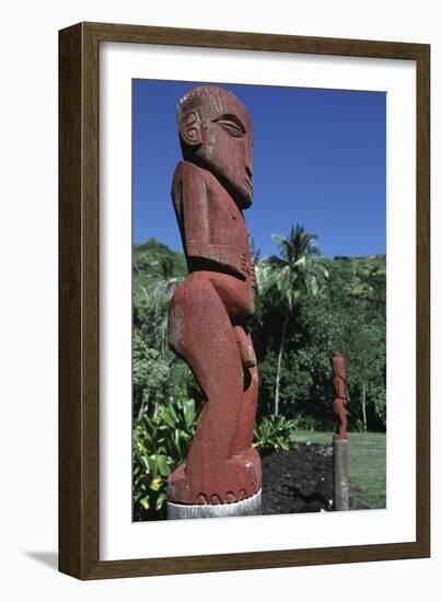 French Polynesia, Society Islands, Windward Islands Archipelago, Tahiti, Statue at Arahurahu Temple-null-Framed Giclee Print