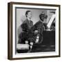 French Poodles Sitting at Piano with Woman-null-Framed Photographic Print