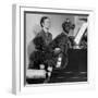 French Poodles Sitting at Piano with Woman-null-Framed Photographic Print