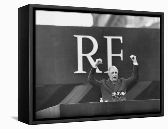 French President Charles De Gaulle Making a Speech-Loomis Dean-Framed Stretched Canvas