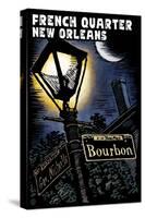 French Quarter - New Orleans, Louisiana - Bourbon Street - Scratchboard-Lantern Press-Stretched Canvas