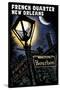 French Quarter - New Orleans, Louisiana - Bourbon Street - Scratchboard-Lantern Press-Stretched Canvas