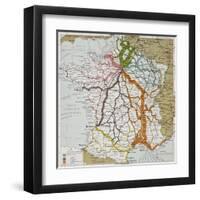 French Railways Old Map (End Of 19Th Century)-marzolino-Framed Art Print