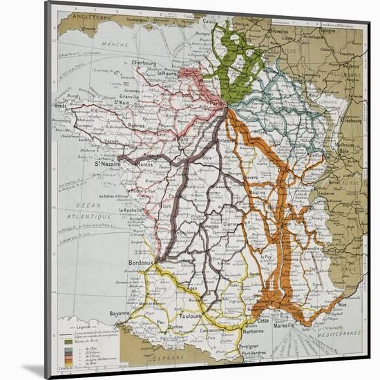 French Railways Old Map (End Of 19Th Century)-marzolino-Mounted Art Print