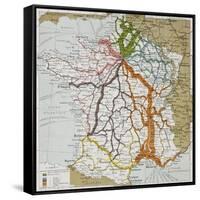 French Railways Old Map (End Of 19Th Century)-marzolino-Framed Stretched Canvas