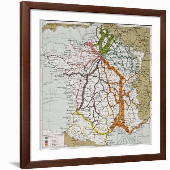 French Railways Old Map (End Of 19Th Century)-marzolino-Framed Art Print