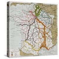 French Railways Old Map (End Of 19Th Century)-marzolino-Stretched Canvas