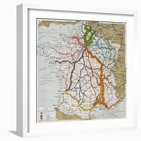 French Railways Old Map (End Of 19Th Century)-marzolino-Framed Art Print