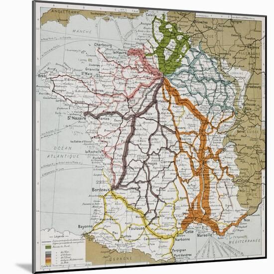 French Railways Old Map (End Of 19Th Century)-marzolino-Mounted Art Print