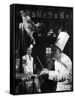 French Restaurant Owner Sam Letrone Entertaining Patrons with His Performing Chicken-Loomis Dean-Framed Stretched Canvas