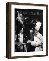 French Restaurant Owner Sam Letrone Entertaining Patrons with His Performing Chicken-Loomis Dean-Framed Premium Photographic Print