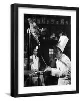 French Restaurant Owner Sam Letrone Entertaining Patrons with His Performing Chicken-Loomis Dean-Framed Photographic Print