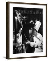 French Restaurant Owner Sam Letrone Entertaining Patrons with His Performing Chicken-Loomis Dean-Framed Photographic Print