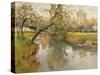 French River Landscape with a Flowering Tree-Fritz Thaulow-Stretched Canvas