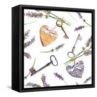 French Rural Background - Lavender Flowers, Vintage Keys, Textile Hearts. Seamless Pattern in Count-Le Panda-Framed Stretched Canvas