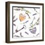 French Rural Background - Lavender Flowers, Vintage Keys, Textile Hearts. Seamless Pattern in Count-Le Panda-Framed Art Print