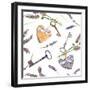 French Rural Background - Lavender Flowers, Vintage Keys, Textile Hearts. Seamless Pattern in Count-Le Panda-Framed Art Print