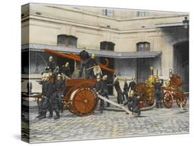 French Sapeurs-Pompiers Manoeuvre their Engines at the Scene of a Fire-null-Stretched Canvas