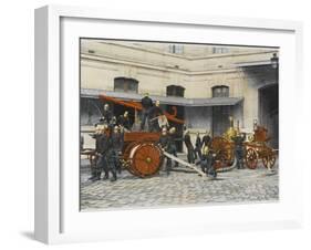 French Sapeurs-Pompiers Manoeuvre their Engines at the Scene of a Fire-null-Framed Photographic Print