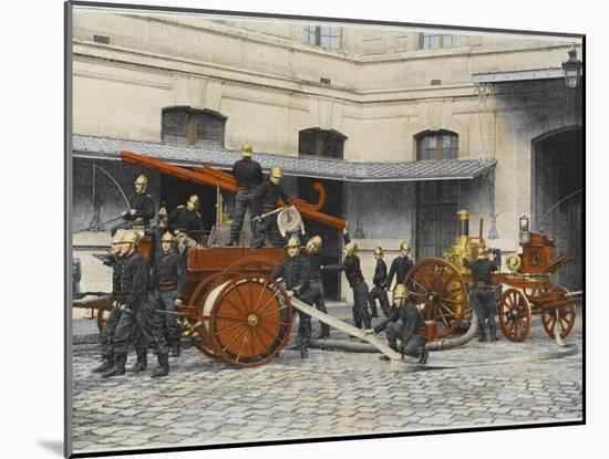 French Sapeurs-Pompiers Manoeuvre their Engines at the Scene of a Fire-null-Mounted Photographic Print