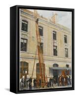 French Sapeurs-Pompiers Use a Long Ladder to Reach the Highest Floors of a Burning Building-null-Framed Stretched Canvas