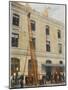 French Sapeurs-Pompiers Use a Long Ladder to Reach the Highest Floors of a Burning Building-null-Mounted Photographic Print