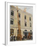 French Sapeurs-Pompiers Use a Long Ladder to Reach the Highest Floors of a Burning Building-null-Framed Photographic Print