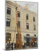 French Sapeurs-Pompiers Use a Long Ladder to Reach the Highest Floors of a Burning Building-null-Mounted Photographic Print