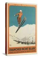 French Ski Poster with Ski Jumper-null-Stretched Canvas