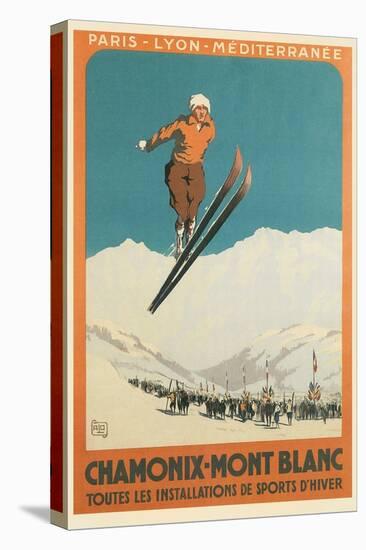 French Ski Poster with Ski Jumper-null-Stretched Canvas