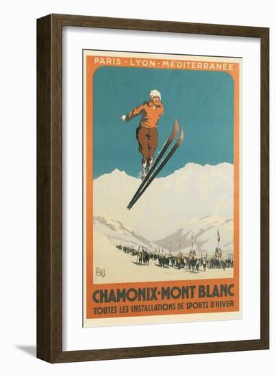 French Ski Poster with Ski Jumper-null-Framed Art Print