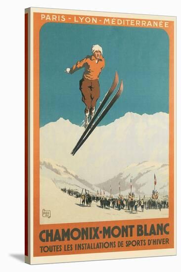 French Ski Poster with Ski Jumper-null-Stretched Canvas