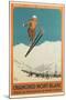 French Ski Poster with Ski Jumper-null-Mounted Art Print