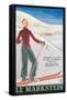 French Ski Poster with Woman Skier-null-Framed Stretched Canvas