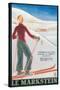 French Ski Poster with Woman Skier-null-Stretched Canvas