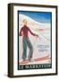 French Ski Poster with Woman Skier-null-Framed Art Print