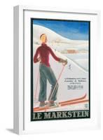 French Ski Poster with Woman Skier-null-Framed Art Print