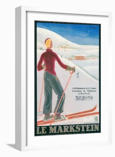 French Ski Poster with Woman Skier-null-Framed Art Print