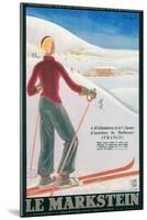 French Ski Poster with Woman Skier-null-Mounted Art Print