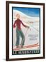 French Ski Poster with Woman Skier-null-Framed Art Print