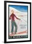 French Ski Poster with Woman Skier-null-Framed Art Print