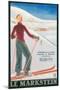French Ski Poster with Woman Skier-null-Mounted Art Print