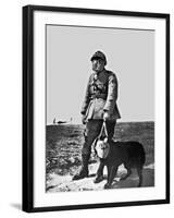 French Soldier and Dog Wearing Gas Masks on the Western Front, 1917-null-Framed Photographic Print