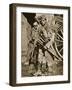 French soldier with wooden crosses to be placed on temporary graves, World War I, c1914-c1918-Unknown-Framed Photographic Print