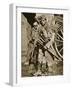 French soldier with wooden crosses to be placed on temporary graves, World War I, c1914-c1918-Unknown-Framed Photographic Print