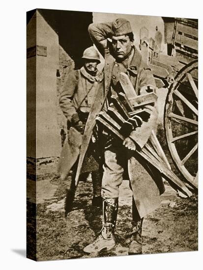 French Soldier with Wooden Crosses to Be Placed on Temporary Graves-null-Stretched Canvas